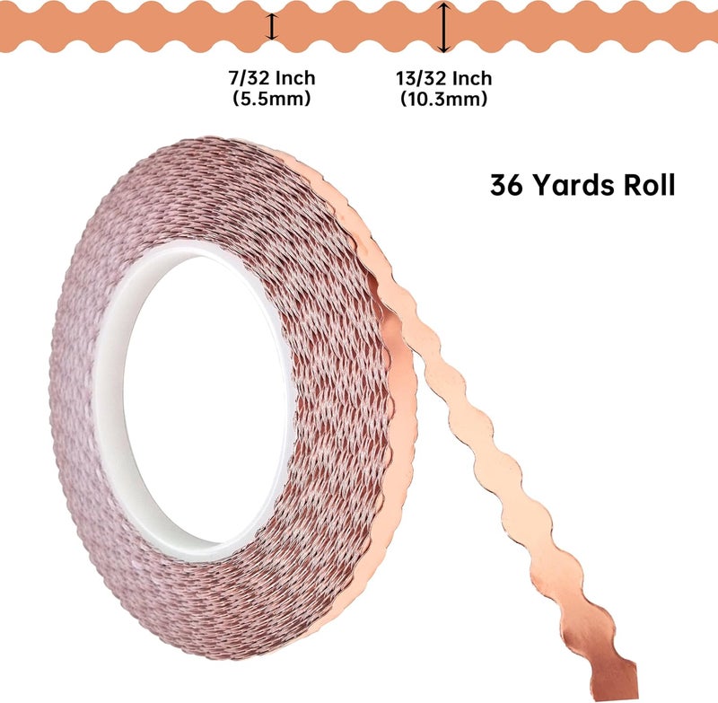 ARTKINGTO Black Backed Scalloped Copper Foil Tape, Double Edged Scalloped Copper Foil for Stained Glass, DIY Handicrafts, Crafting, 7/32" Large Scalloped - Image 3
